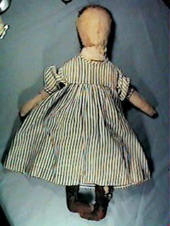 Glass Bottle with Vintage Tiny Doll Inside Red Stopper Handmade Clothing H406